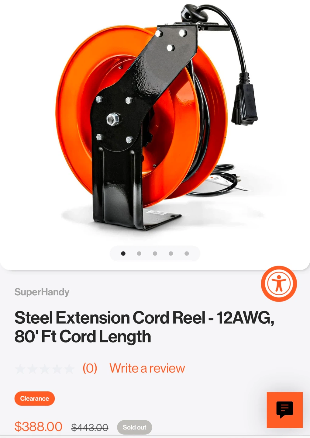 SuperHandy Steel Extension Cord Reel - 80' Ft
