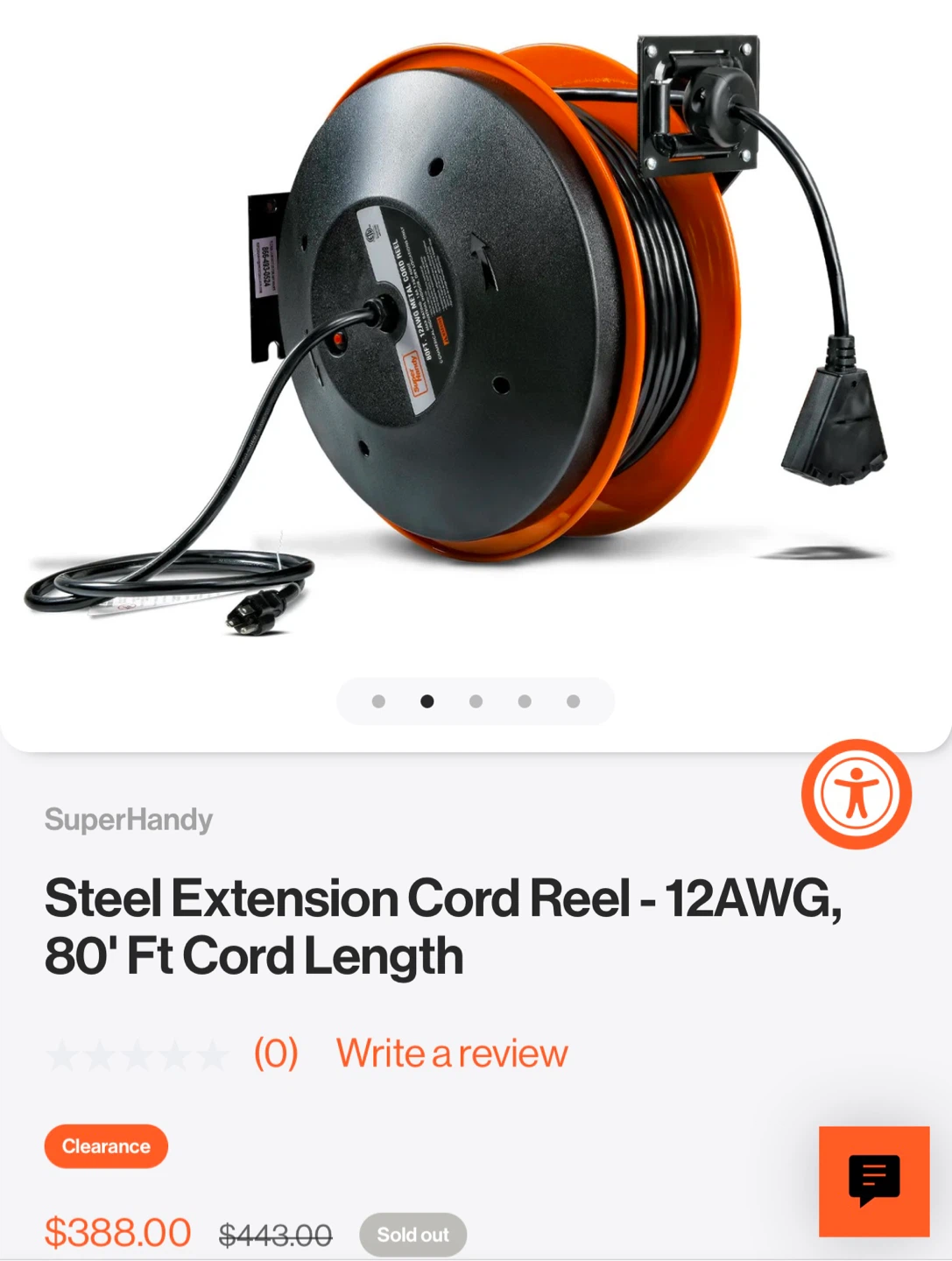 SuperHandy Steel Extension Cord Reel - 80' Ft - photo 2