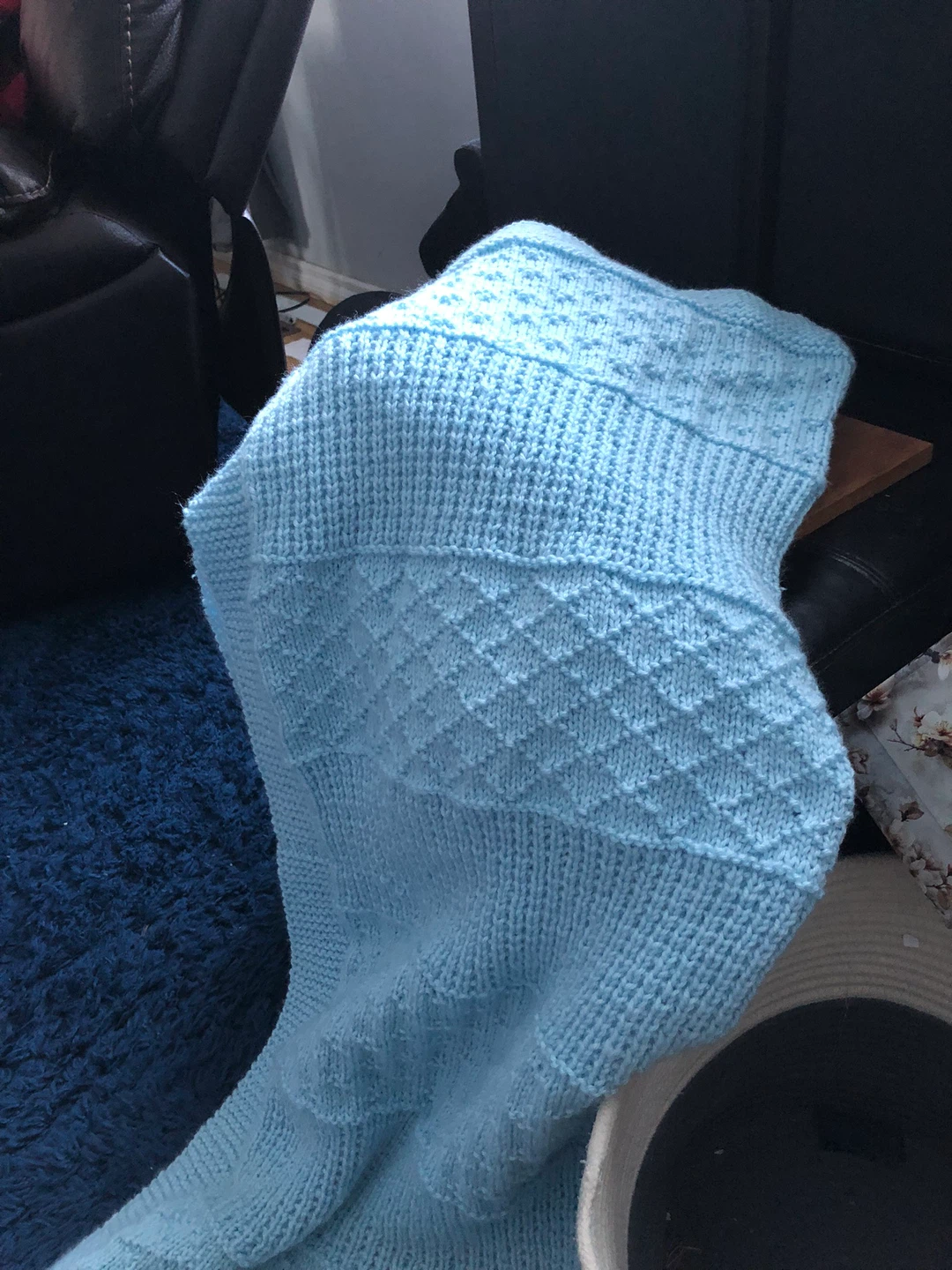 Hand Knitted Baby Blanket - Light Blue