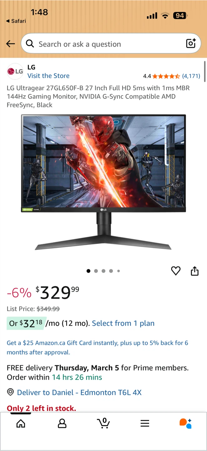 LG Ultragear 27GL650F-B 27" Full HD 144Hz Gaming Monitor - Black