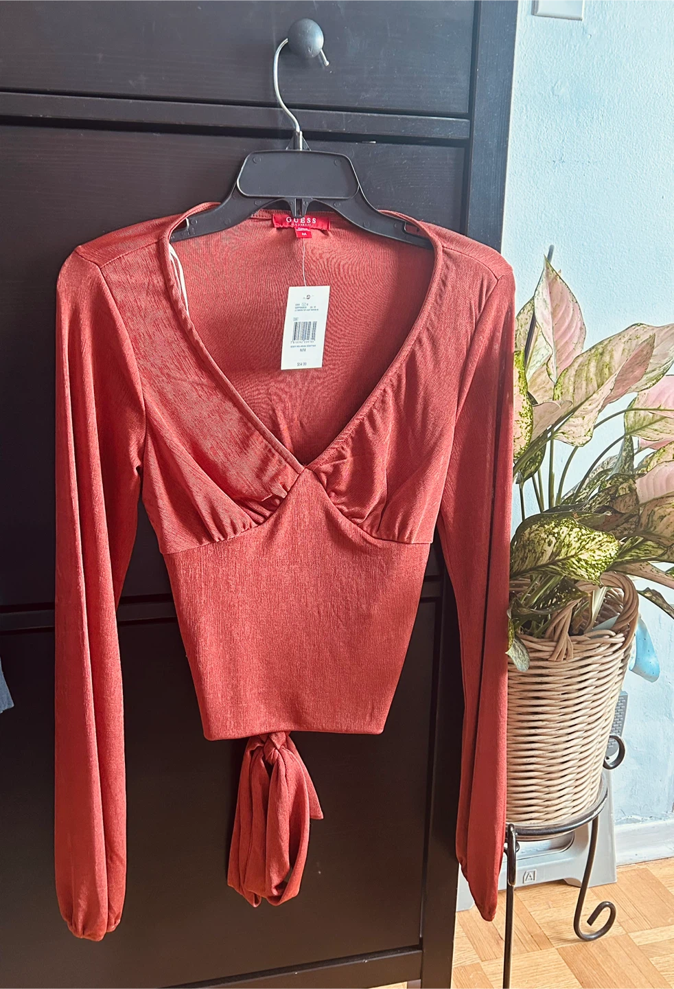 GUESS Women's Long Sleeve Wrap Top - Red - Size M