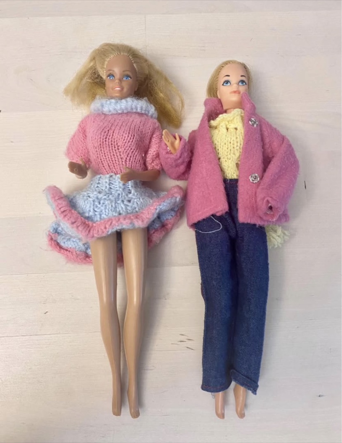 🧡 Two vintage Barbie dolls with handmade outfits