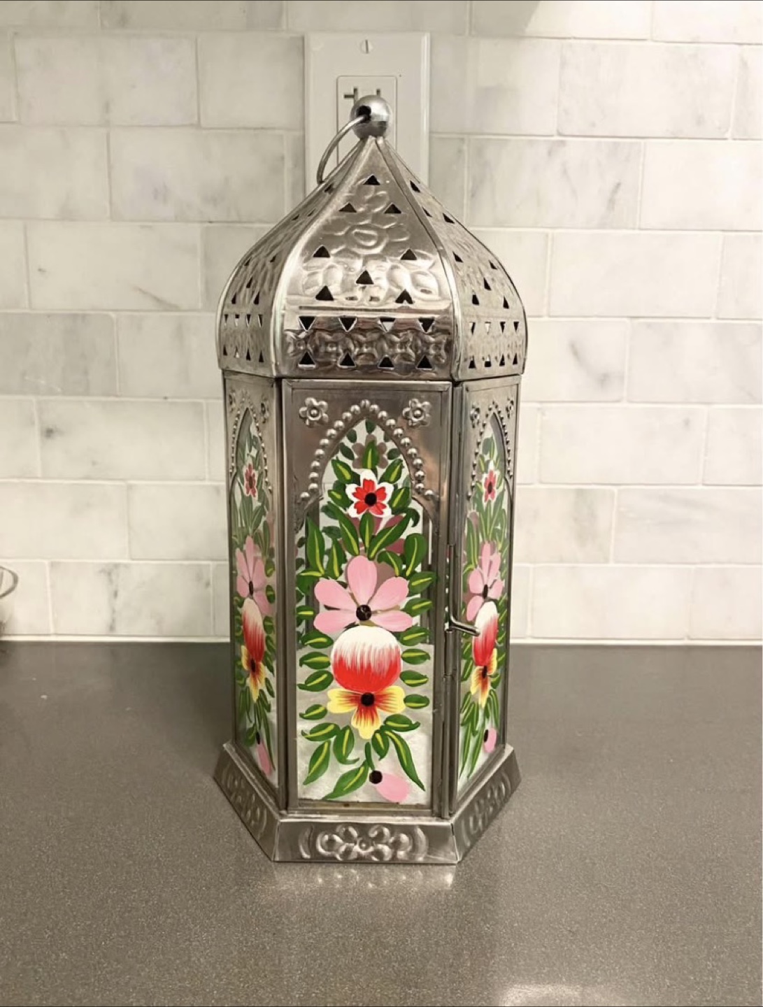 🧡 Decorative Metal Lantern with Floral Design