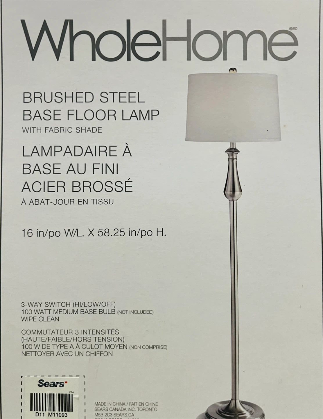 Brand New - stainless steel Floor Lamp with Fabric Shade