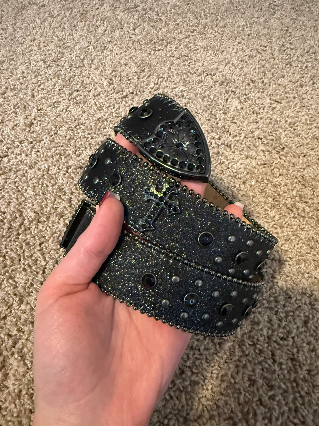 Black Studded Belt with Rhinestones🧡 - photo 2