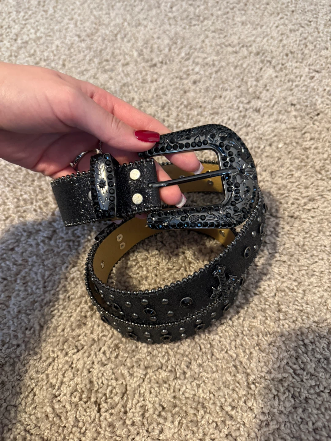 Black Studded Belt with Rhinestones🧡