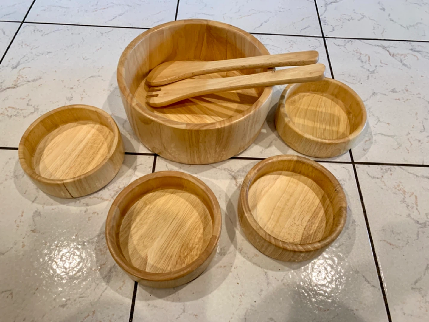 Wooden Salad Bowl Set with Serving Utensils - photo 3