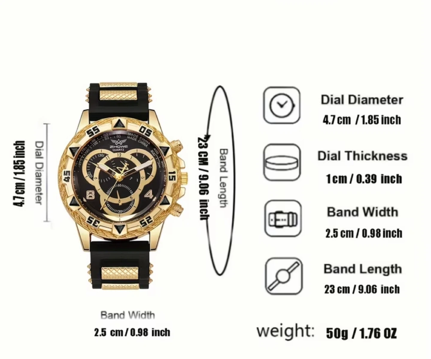 ZHOWE Quartz Gold Black Chronograph Watch - photo 3