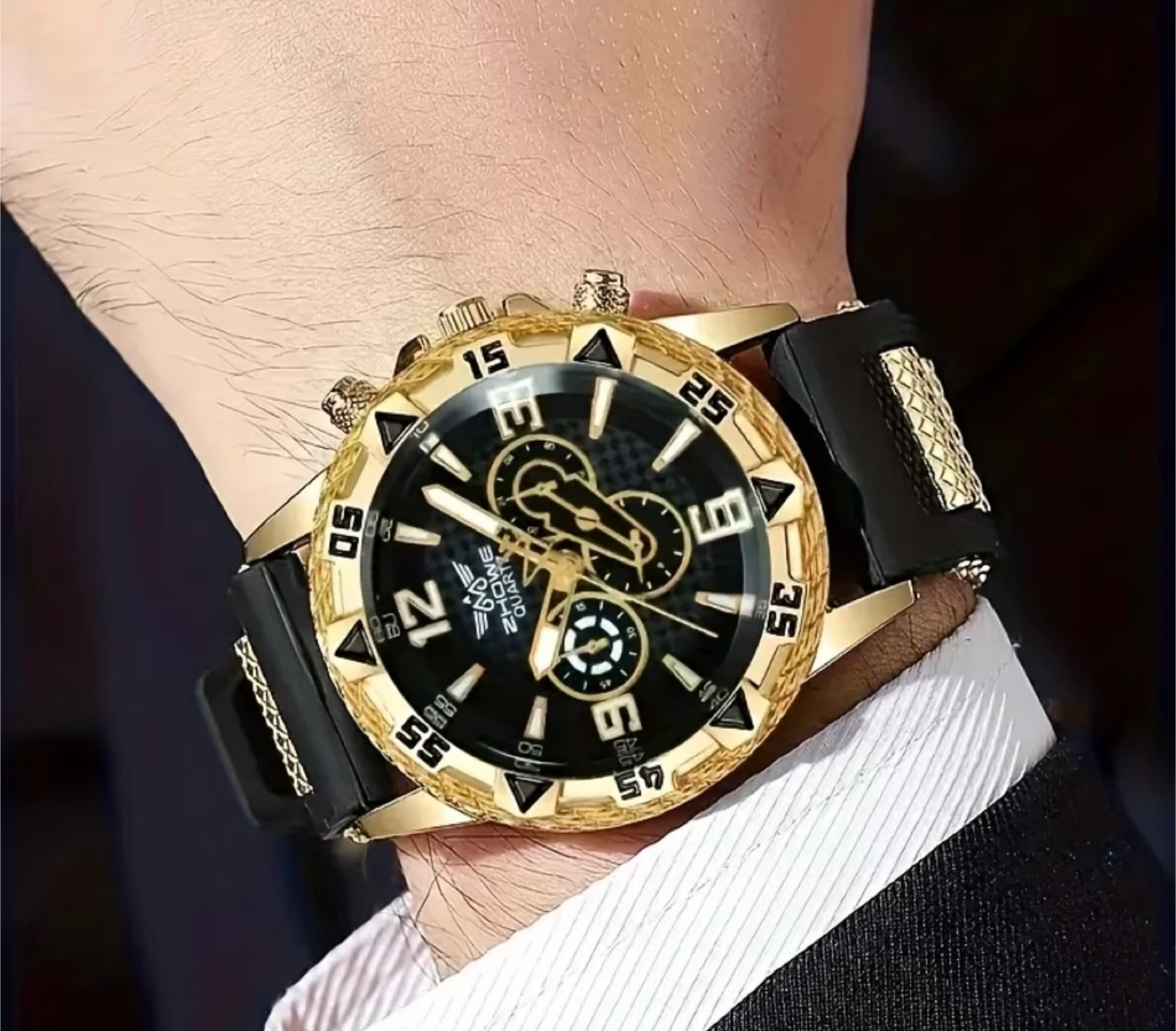 ZHOWE Quartz Gold Black Chronograph Watch - photo 2