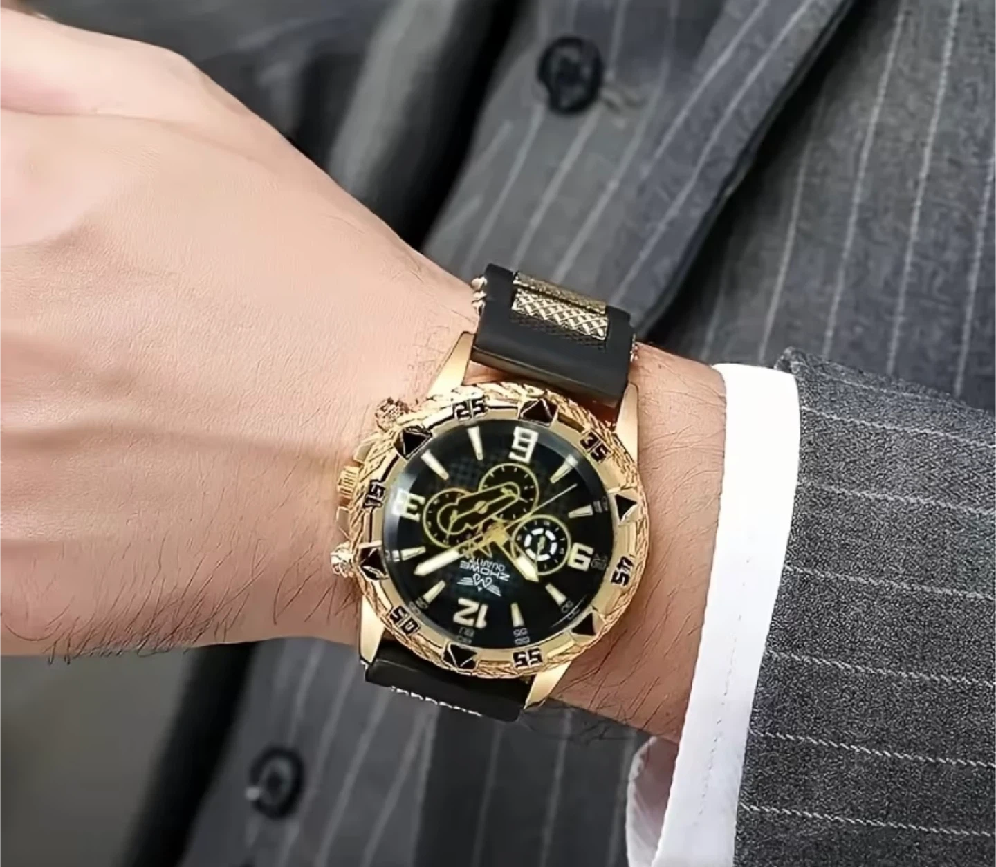 ZHOWE Quartz Gold Black Chronograph Watch - photo 4