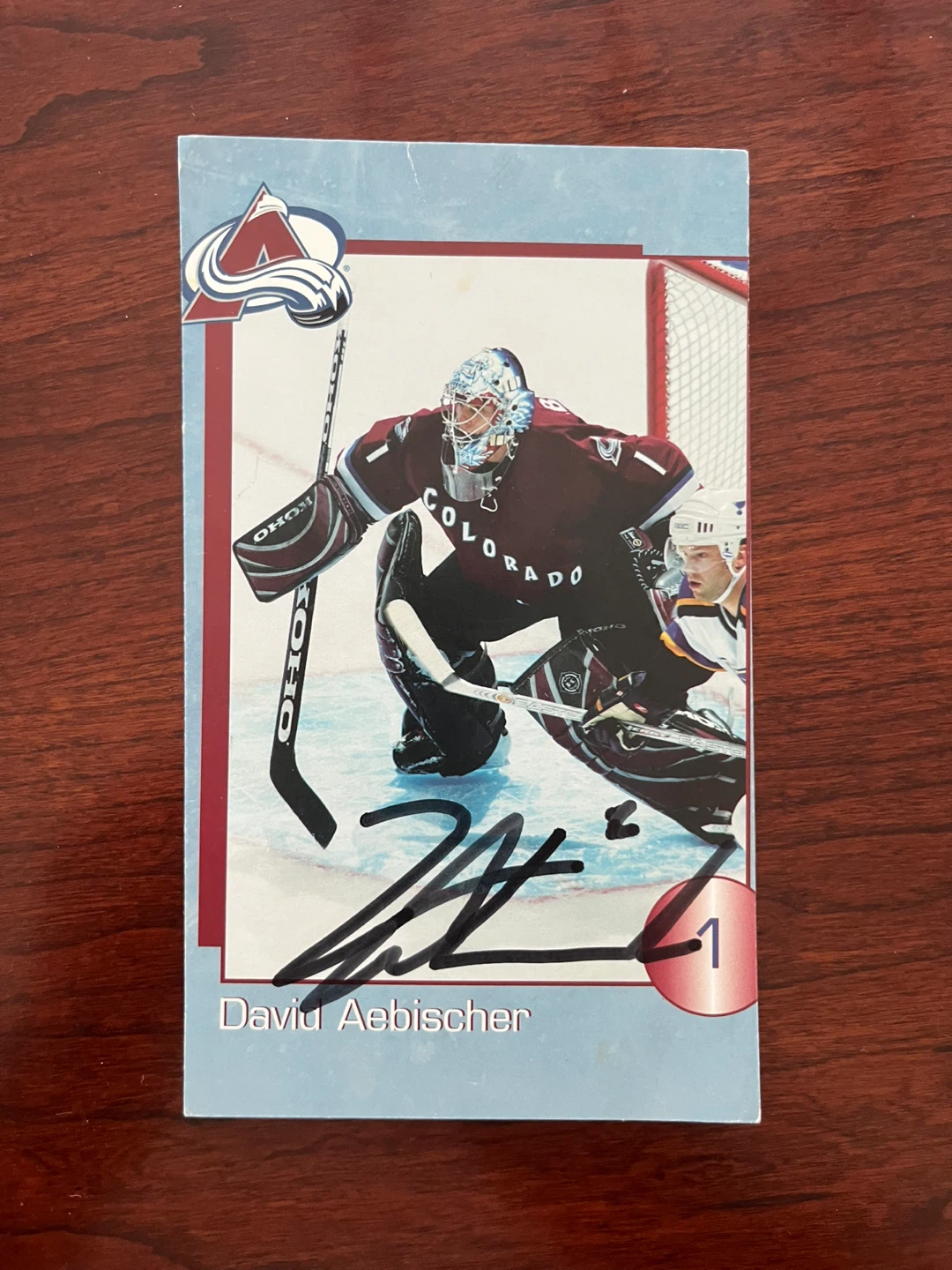 David Aebischer autographed postcard