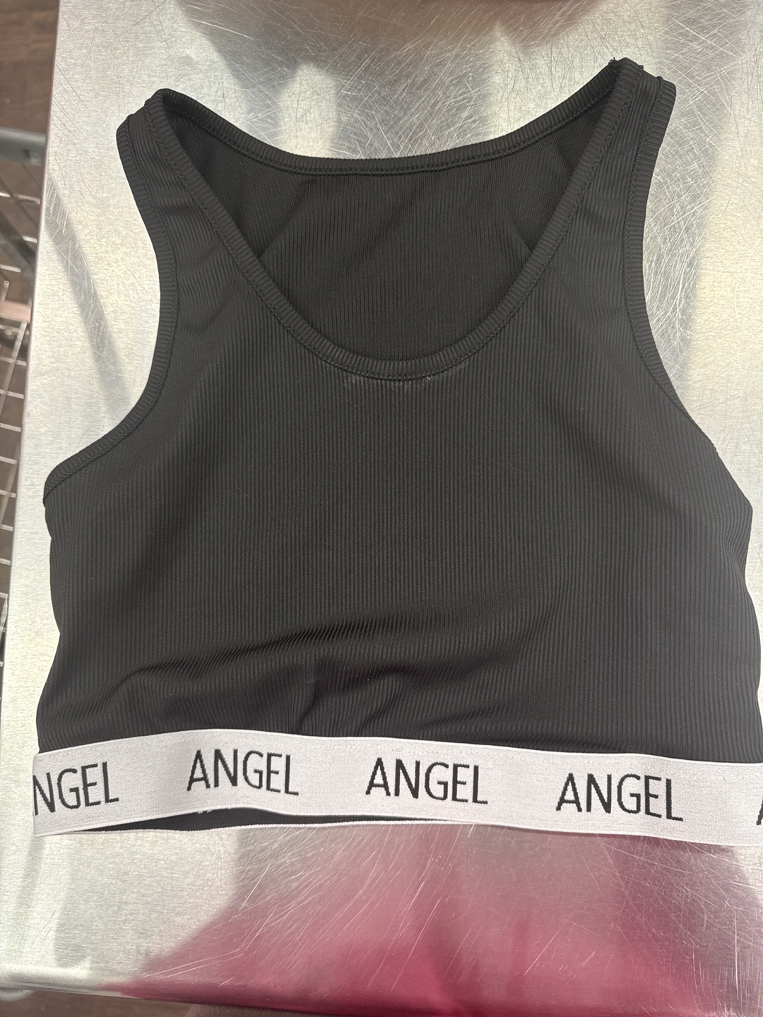 Angel Ribbed Crop Tank Top Black