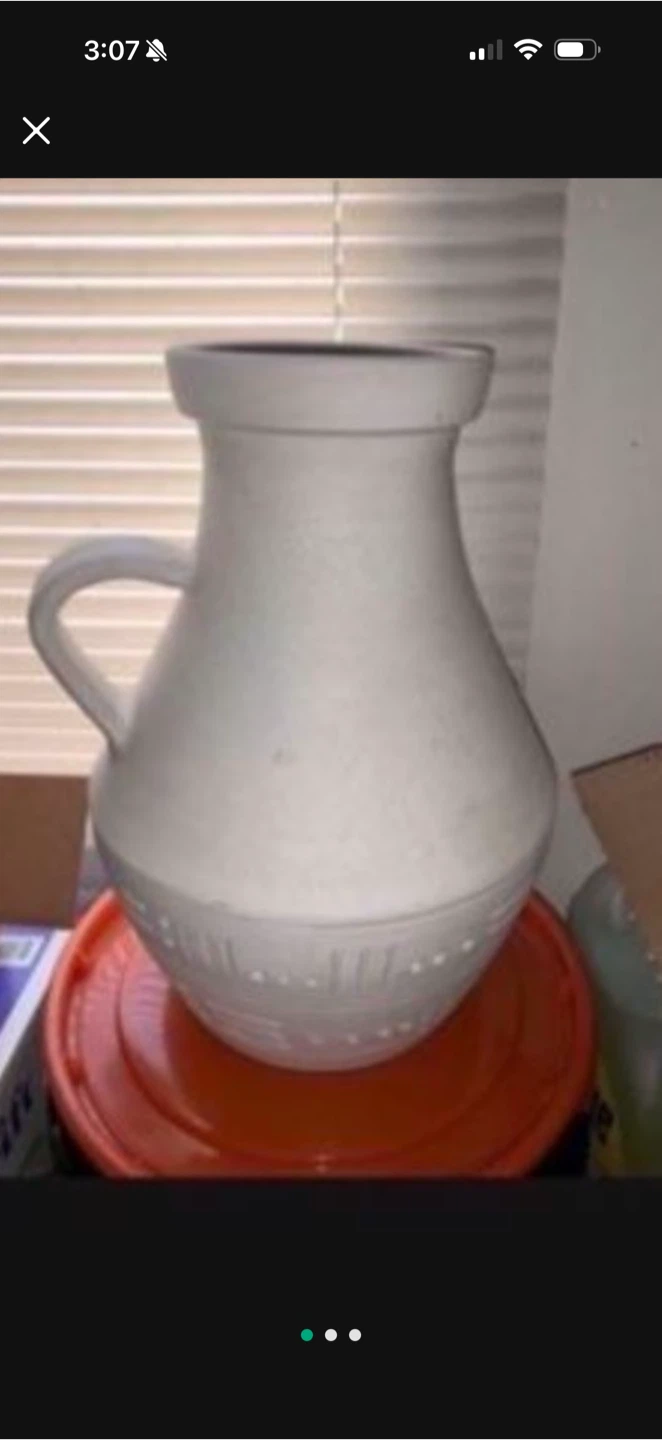 White Ceramic Clay Pottery Pitcher Vase with Handle