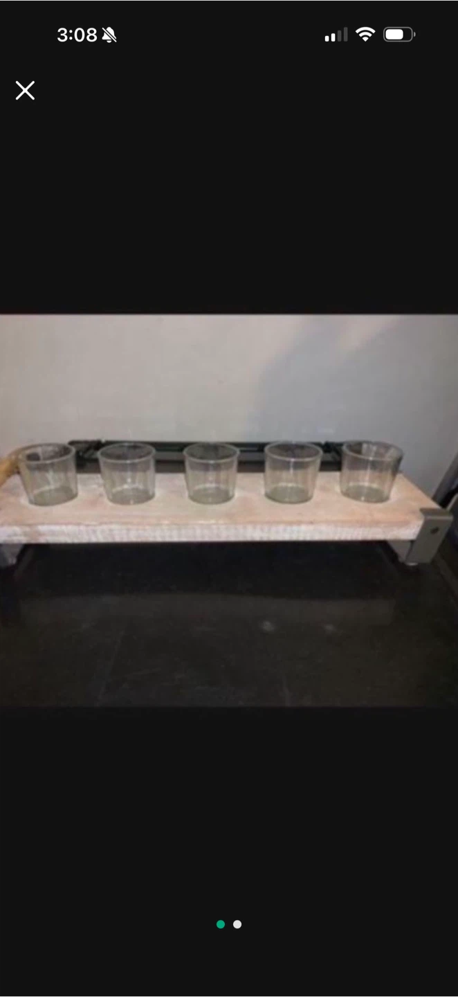 Set of 5 Glass Votive Holders on Wooden Tray