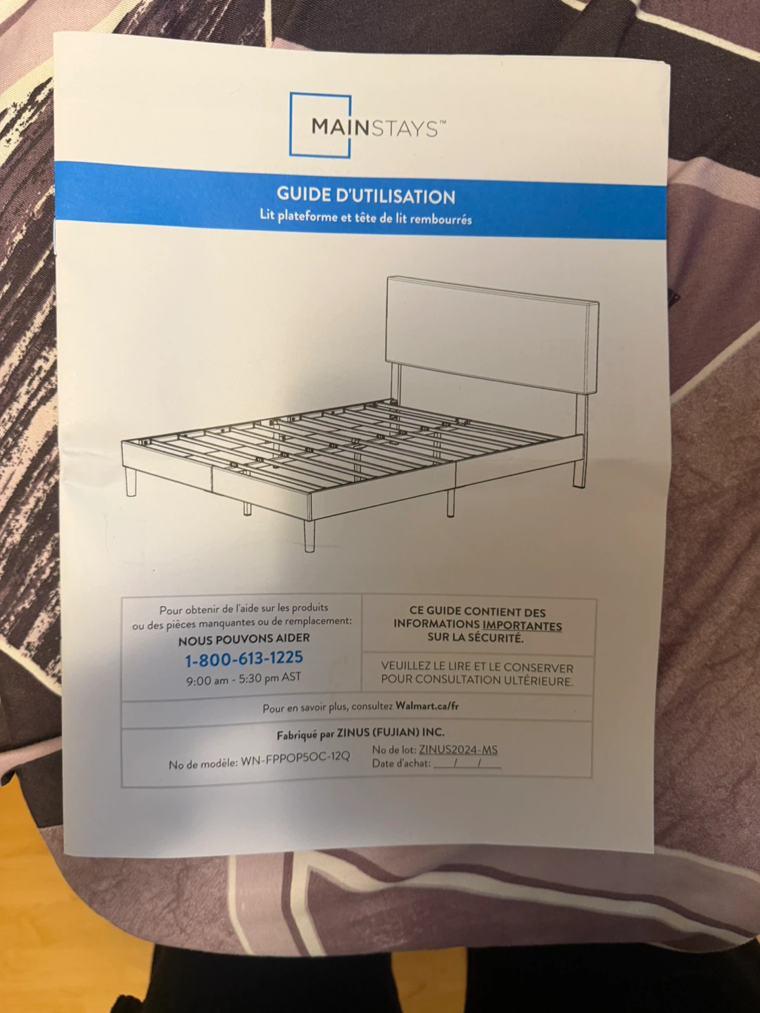 Mainstays Queen Upholstered Platform Bed Frame with Headboard - photo 3