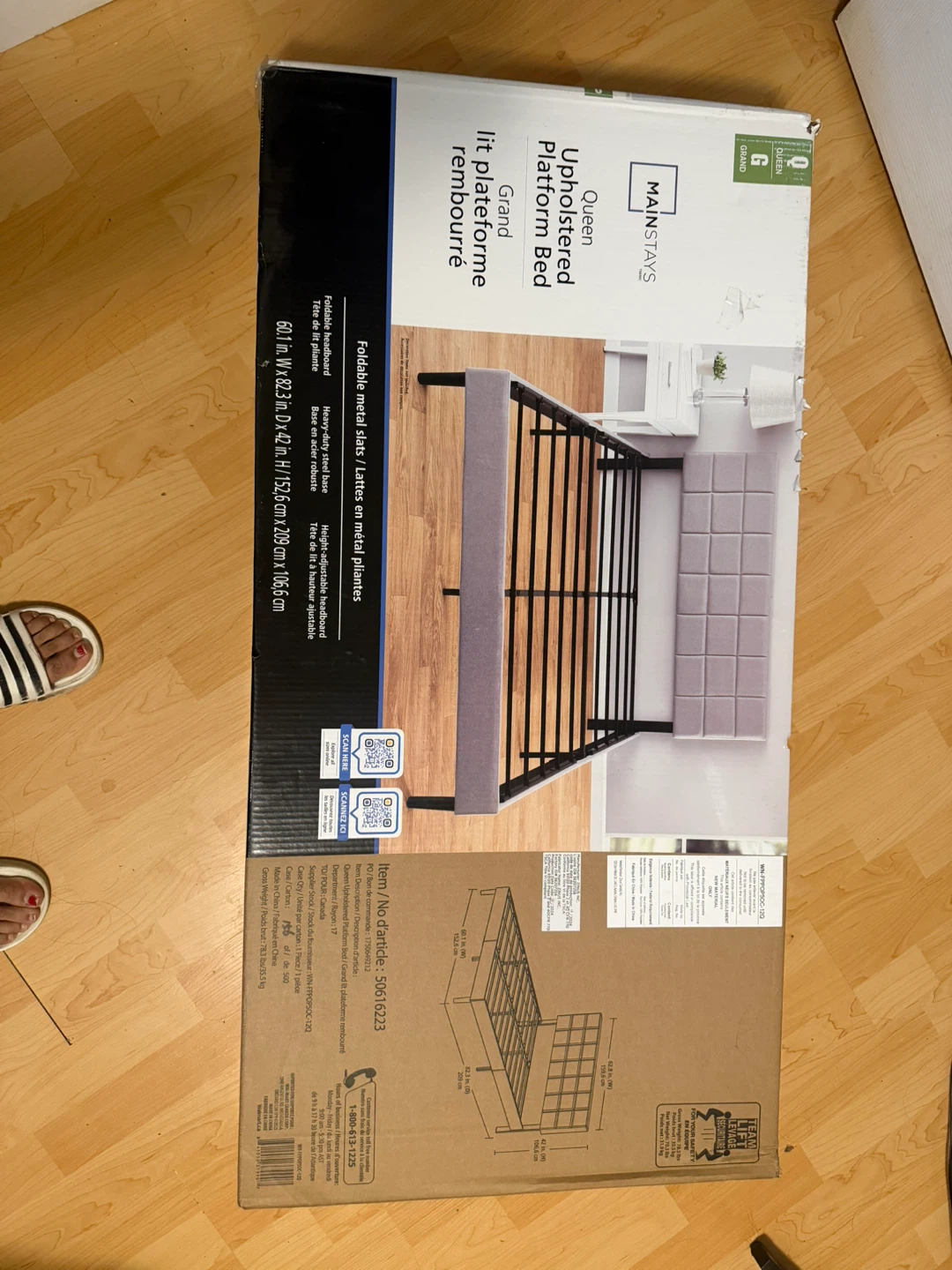 Mainstays Queen Upholstered Platform Bed Frame with Headboard - photo 4