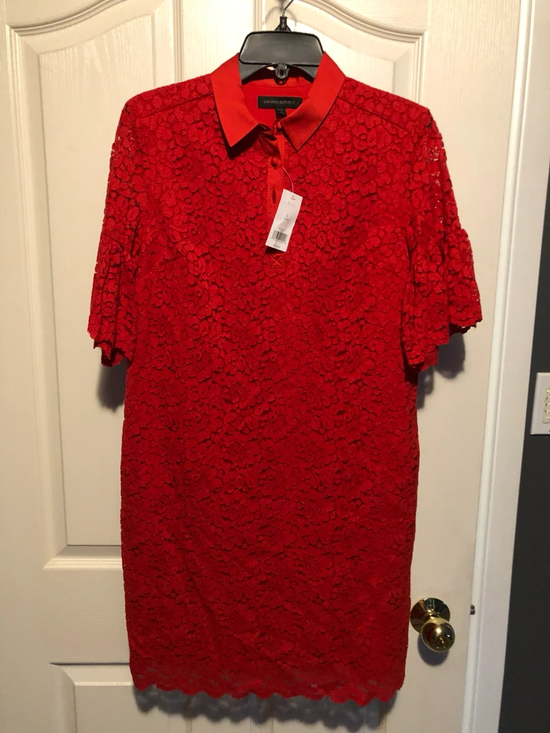 Banana Republic Red Lace Collared Dress Size S
