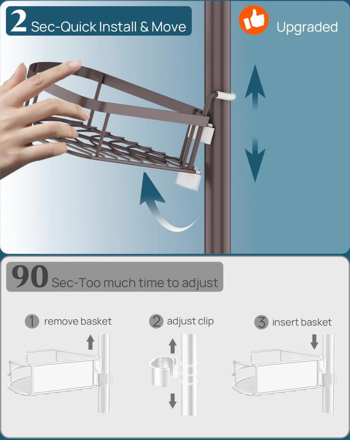 🧡 Tension Corner Adjustable Height Shower Caddy 🧡 - photo 4