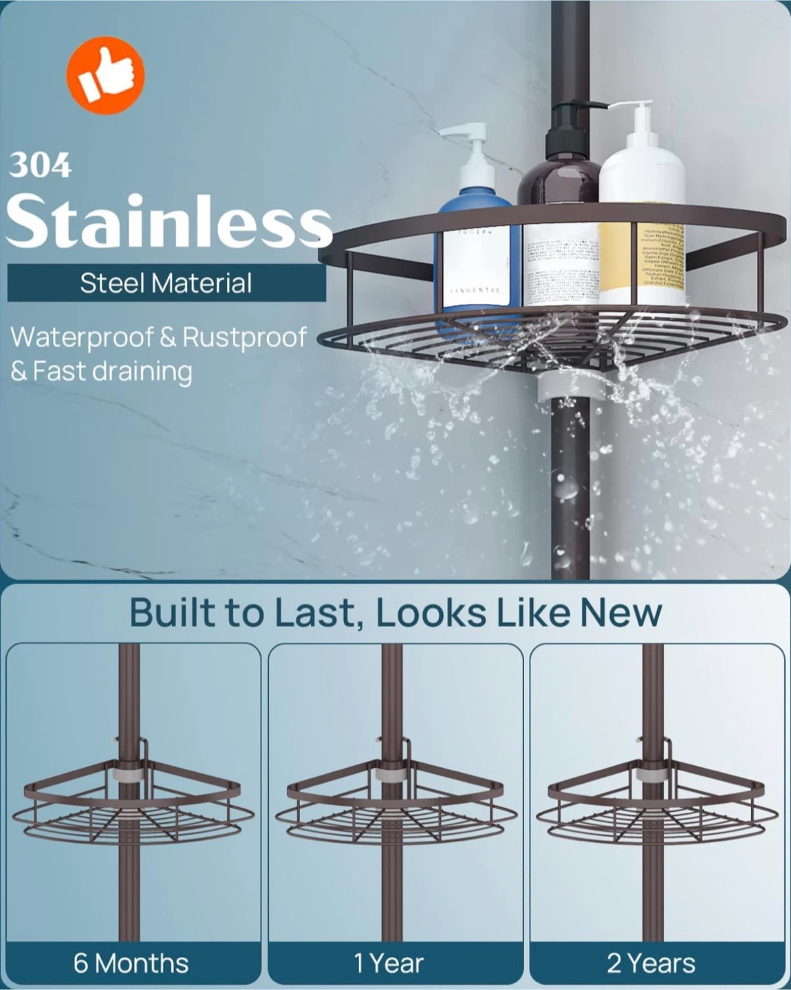 🧡 Tension Corner Adjustable Height Shower Caddy 🧡 - photo 3