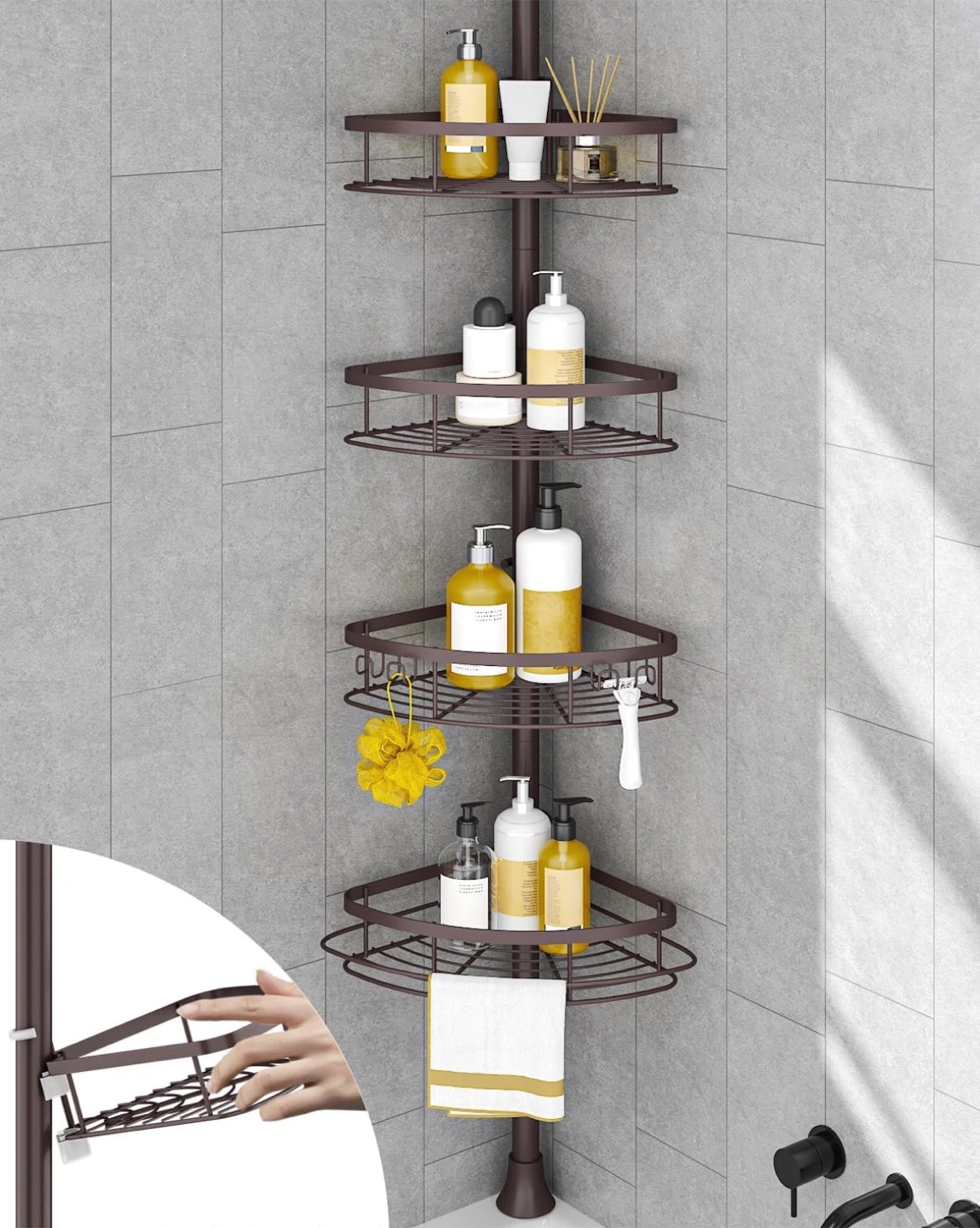 🧡 Tension Corner Adjustable Height Shower Caddy 🧡