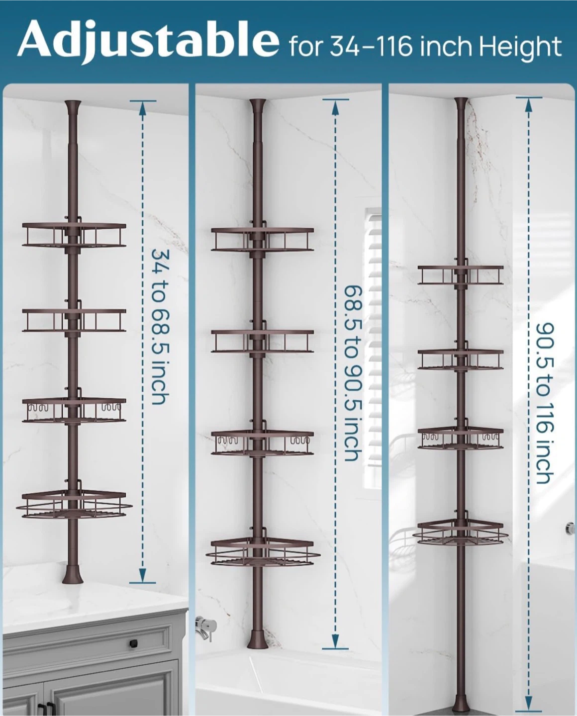 🧡 Tension Corner Adjustable Height Shower Caddy 🧡 - photo 2