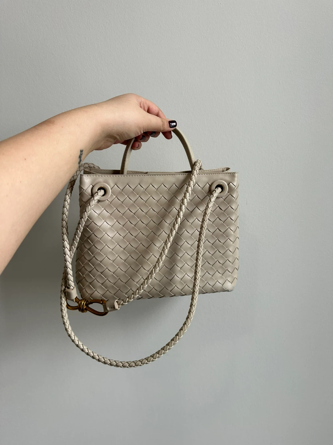 White Woven Leather Top Handle Bag - photo 2