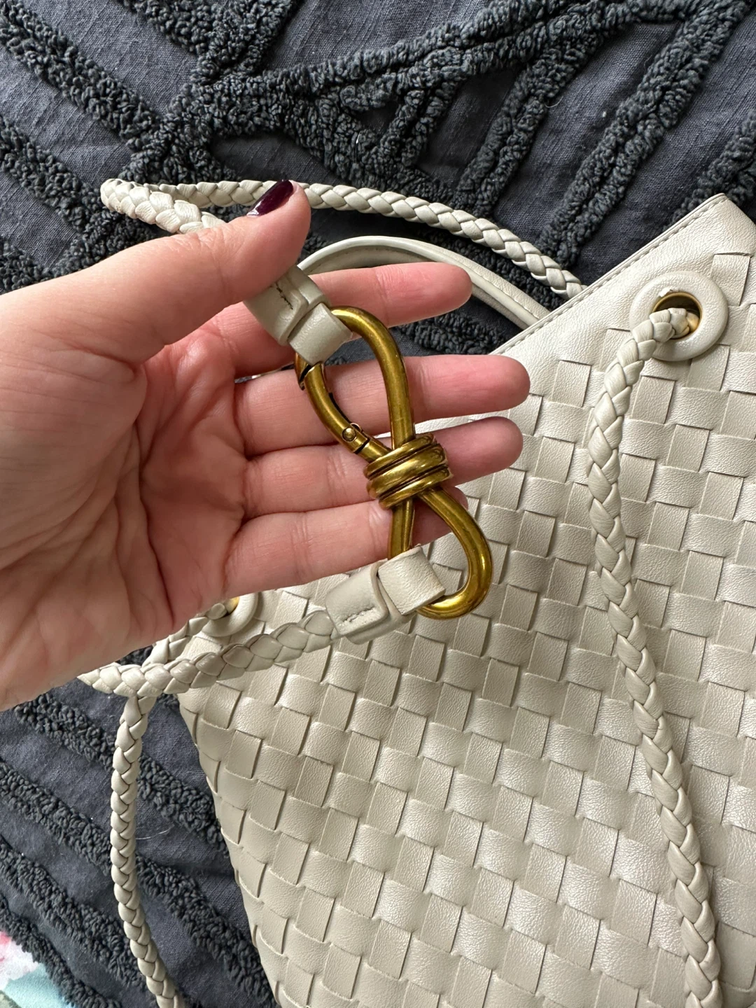 White Woven Leather Top Handle Bag - photo 4