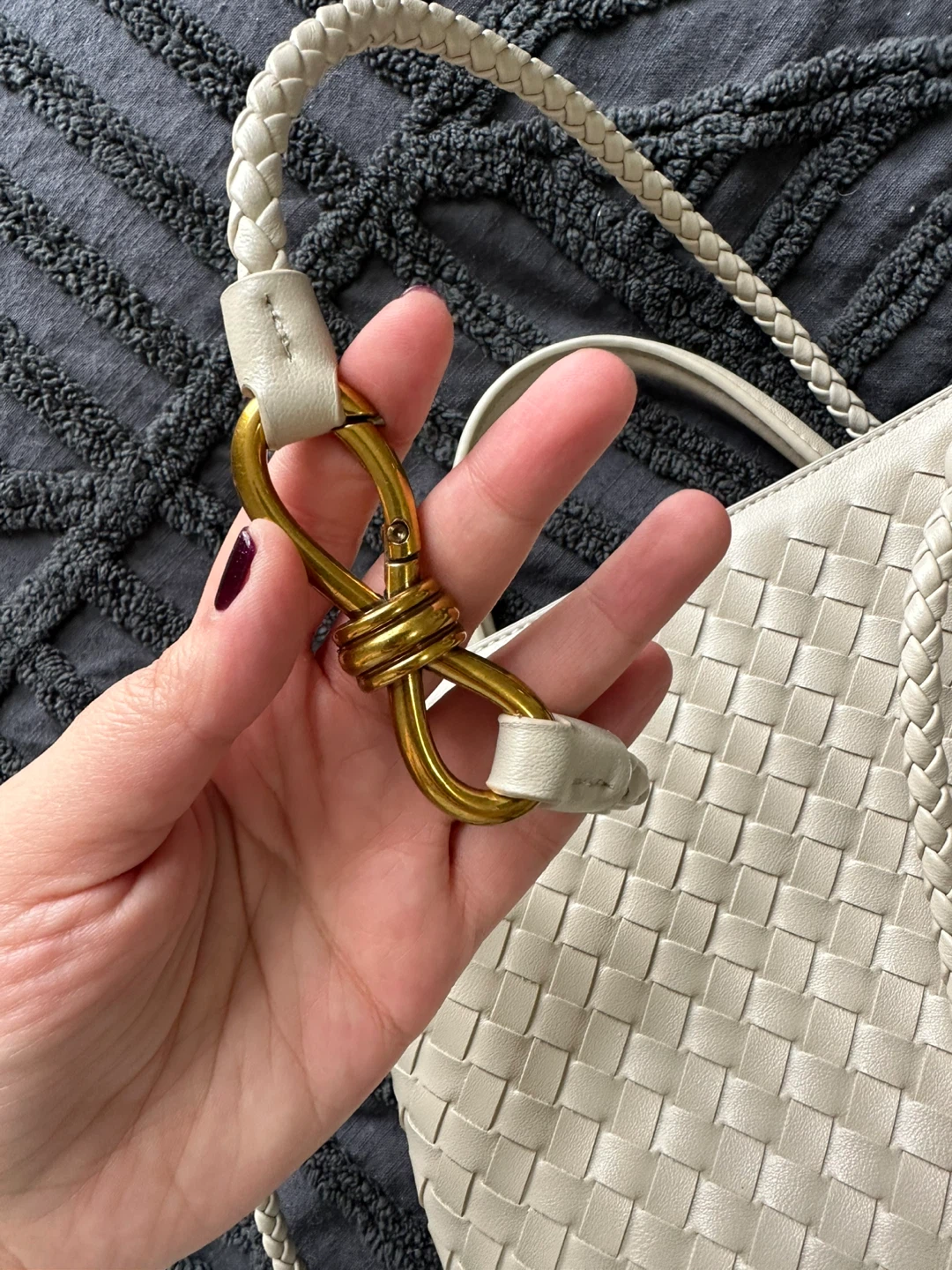 White Woven Leather Top Handle Bag - photo 3