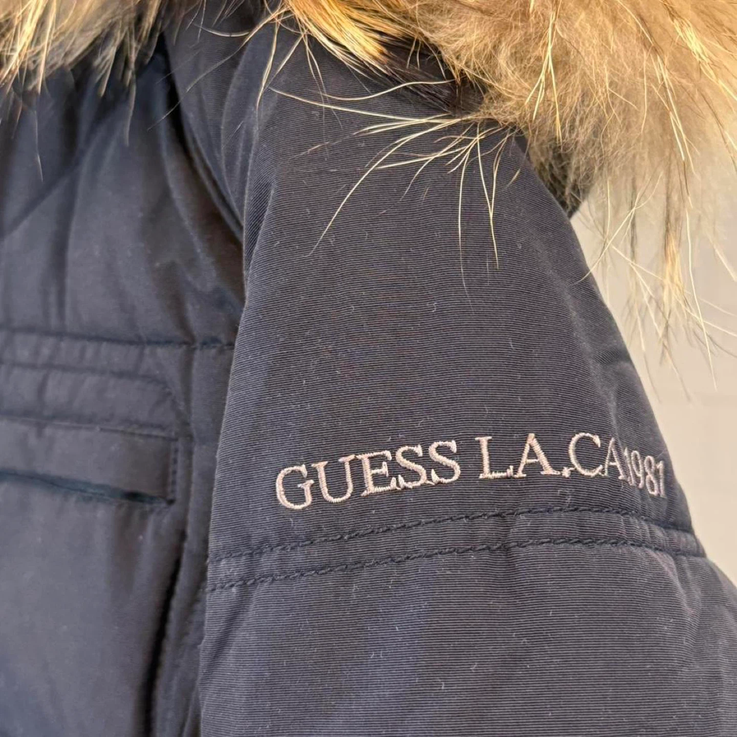 Guess L.A. CA 1981 Black Puffer Jacket with Fur Hood - photo 2