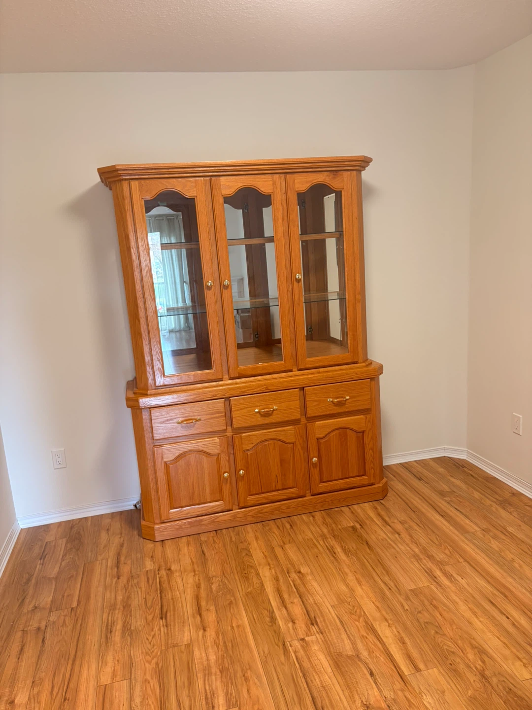 Oak China Cabinet with Glass Doors
