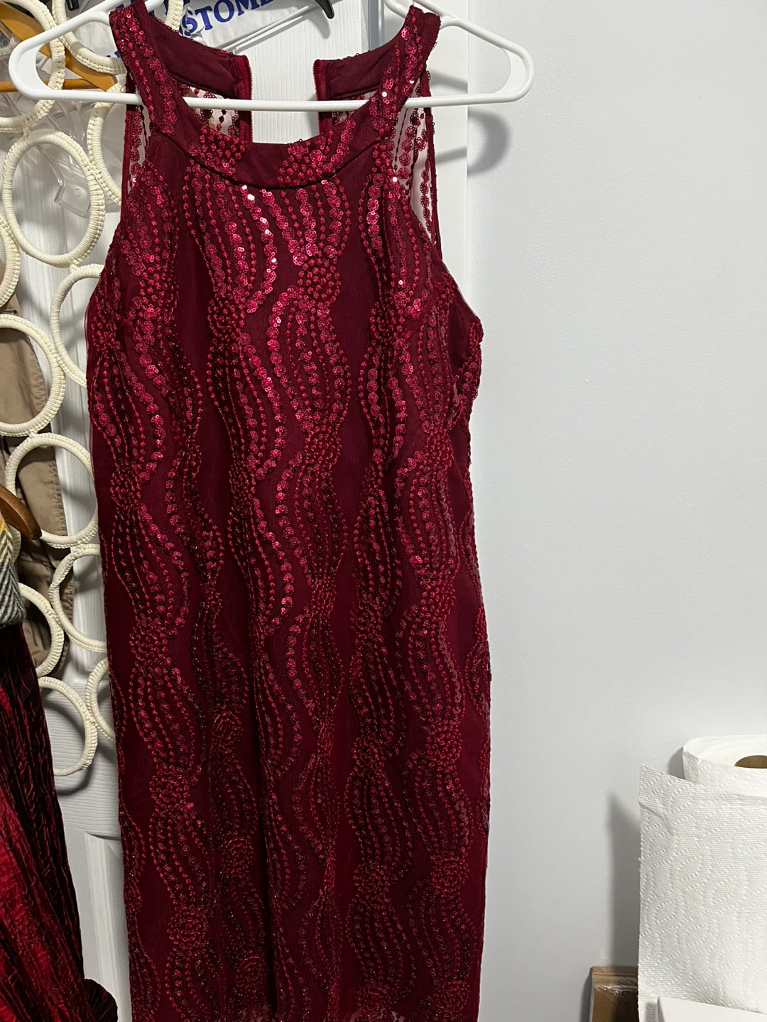 Maroon Sequined Sheer Overlay Dress - photo 3