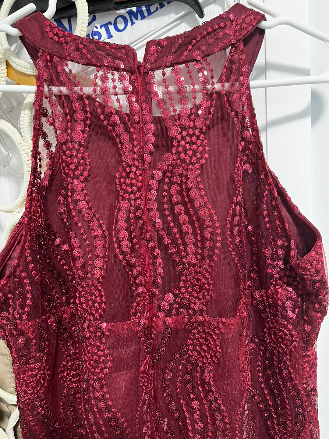 Maroon Sequined Sheer Overlay Dress - photo 5
