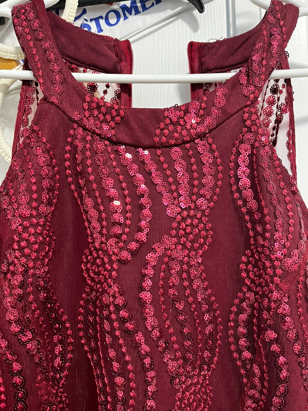 Maroon Sequined Sheer Overlay Dress - photo 2
