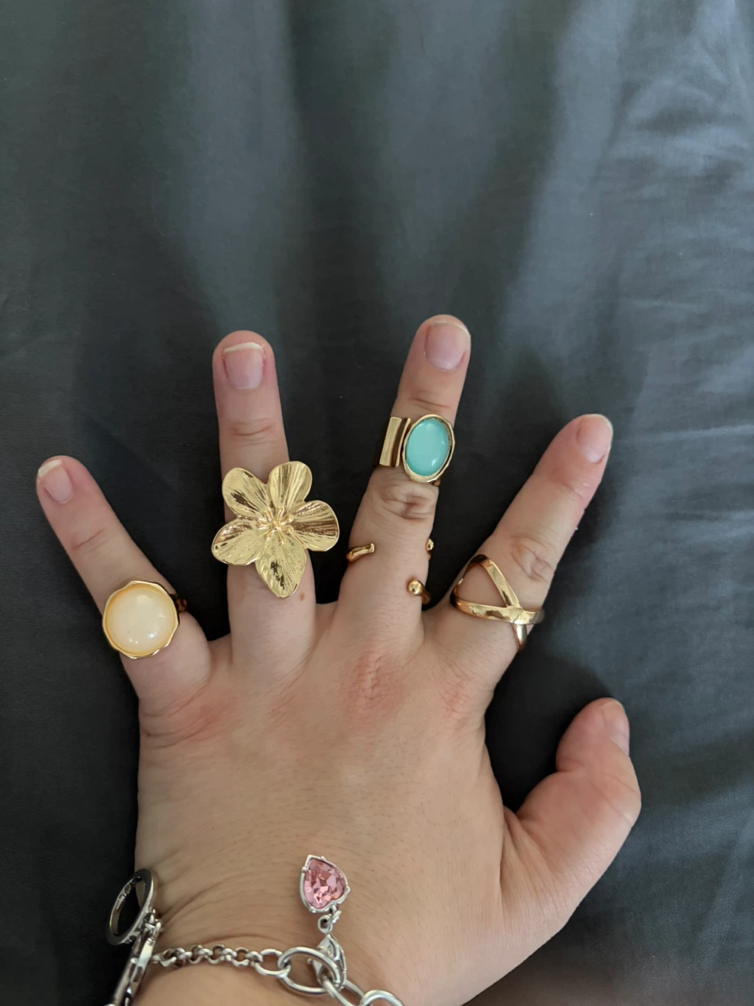Assorted Gold Rings - Flower, Gemstone