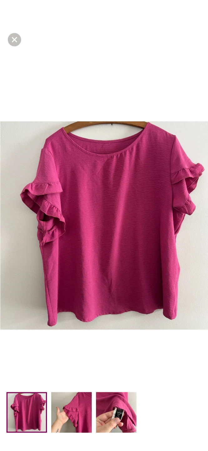 Shein Curve Ruffle Sleeve Top - Pink - 1XL