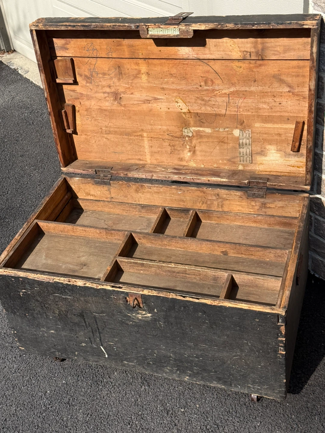 Antique Early 1900s Wooden Carpenter Tool Chest on Wheels