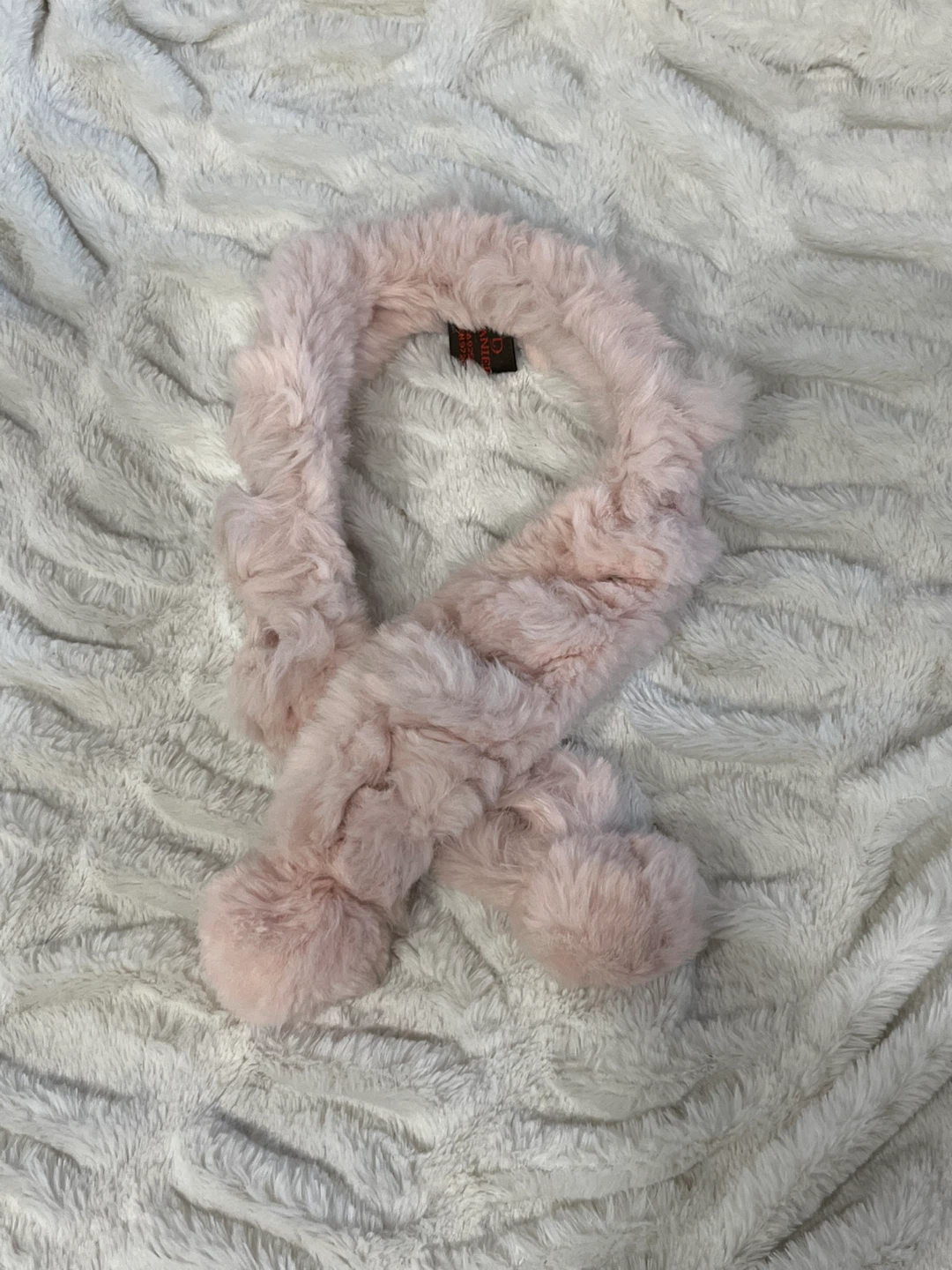 Real Bunny Fur Scarf with Pom Poms pink - photo 2