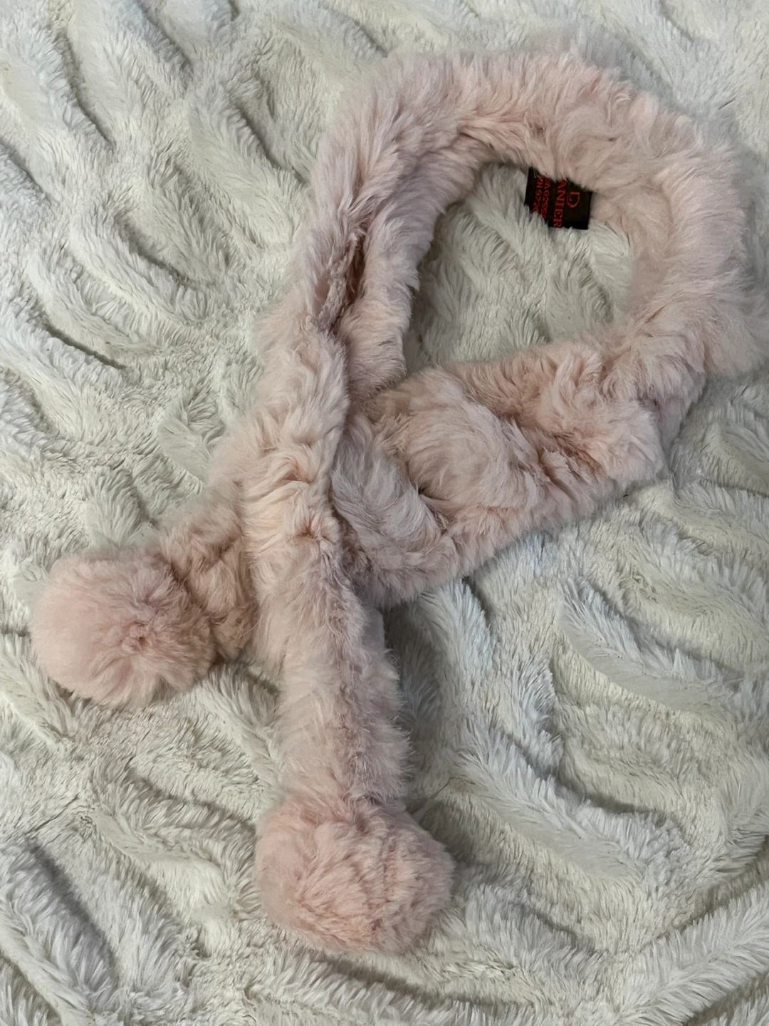 Real Bunny Fur Scarf with Pom Poms pink - photo 3