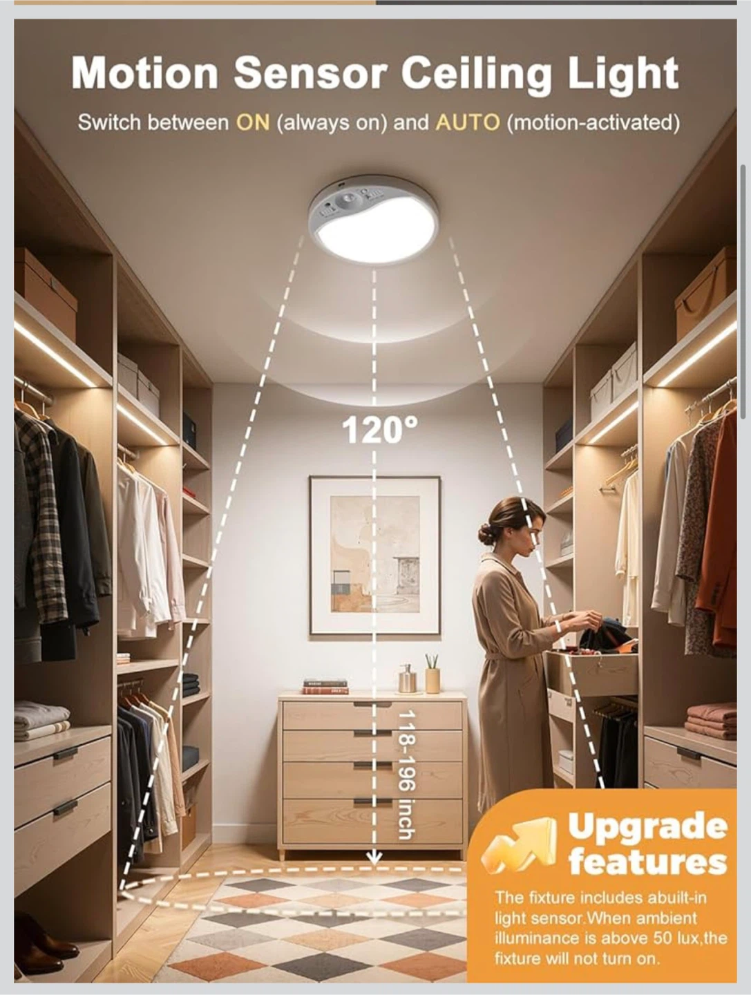 Motion Sensor Ceiling Light with Remote Control - photo 3