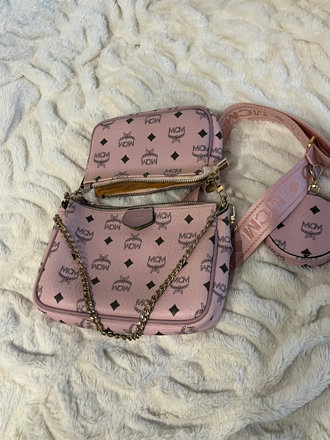 MCM Pink Monogram Crossbody Bag with Coin Pouch - photo 4