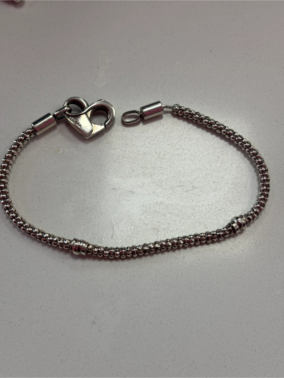 Pandora Silver Snake Chain Bracelet with Heart Clasp