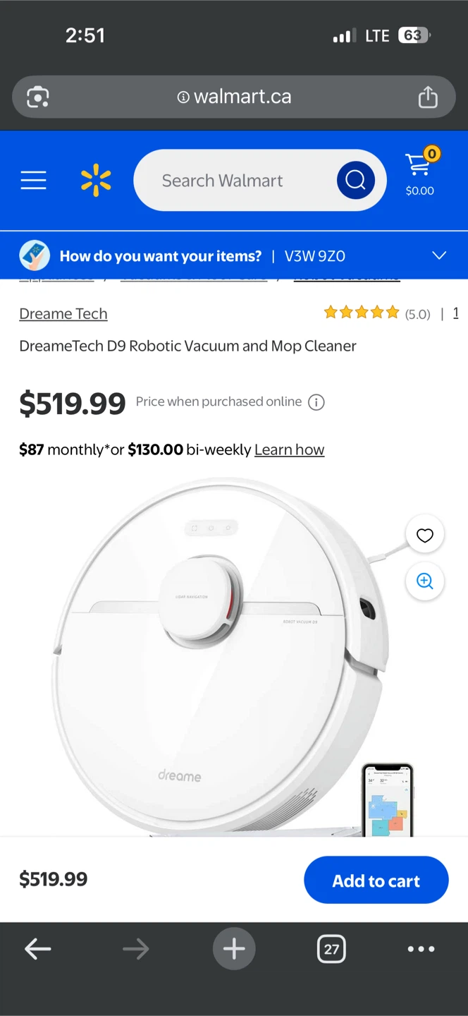 Dreame D9 Robot Vacuum w/ Lidar + 2 New Filters – $80