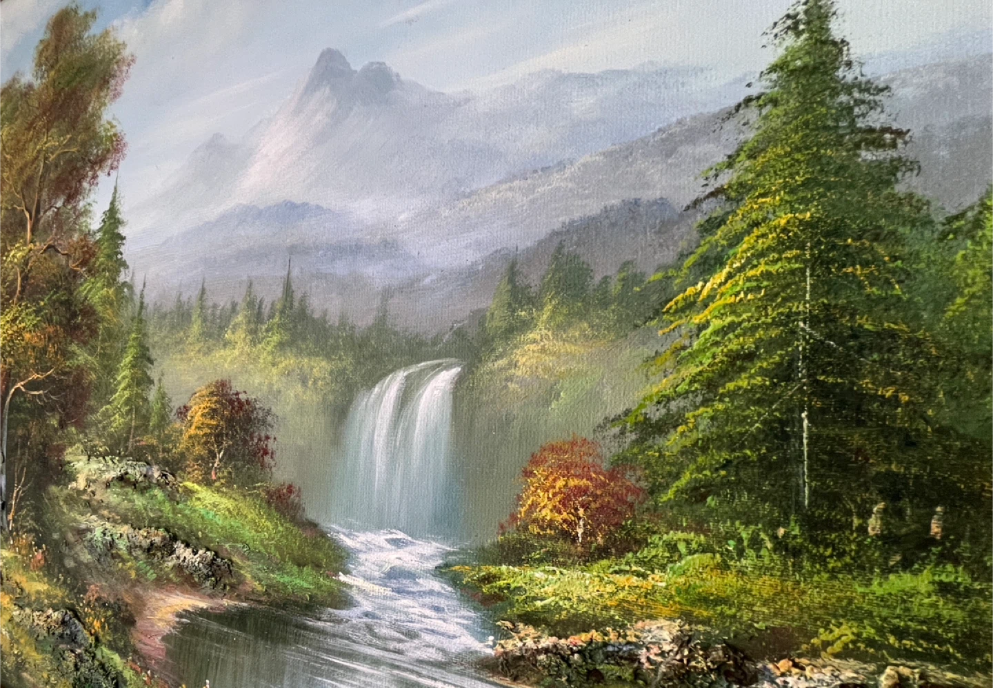 Framed Landscape Oil Painting of Waterfall - photo 2