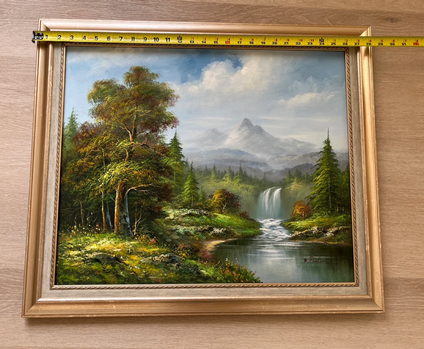 Framed Landscape Oil Painting of Waterfall - photo 5