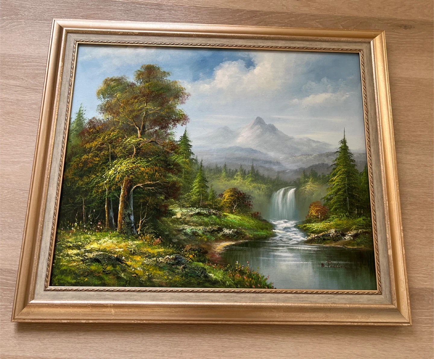 Framed Landscape Oil Painting of Waterfall