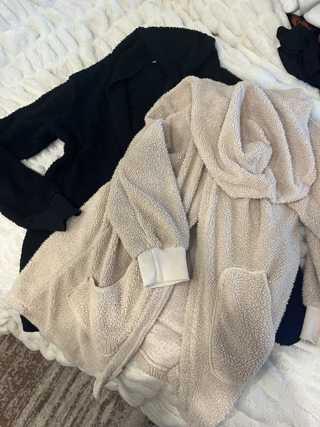 Teddy Fleece Cardigans (Black & Beige)