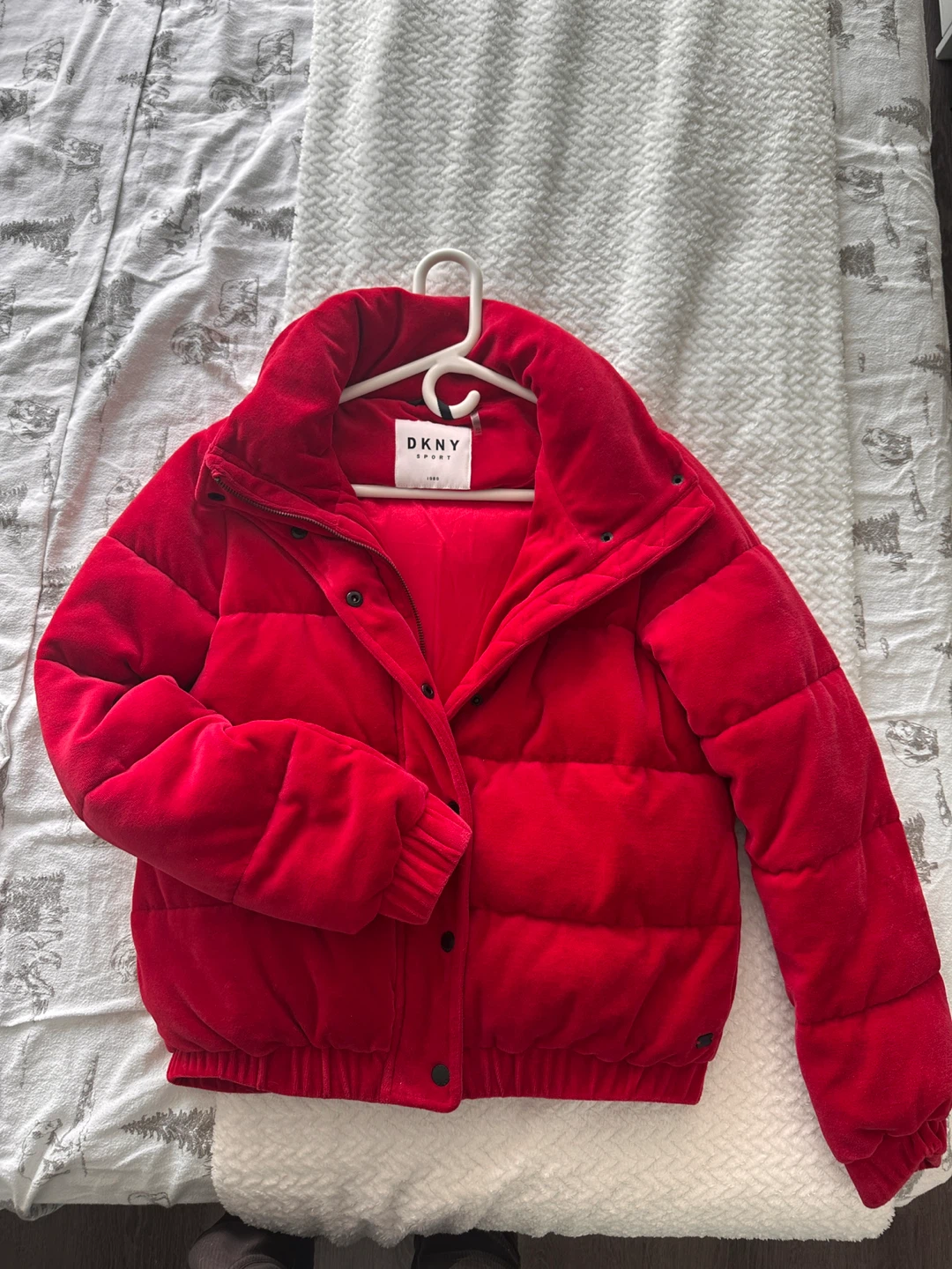 DKNY Sport Red Velour Puffer Jacket - photo 2