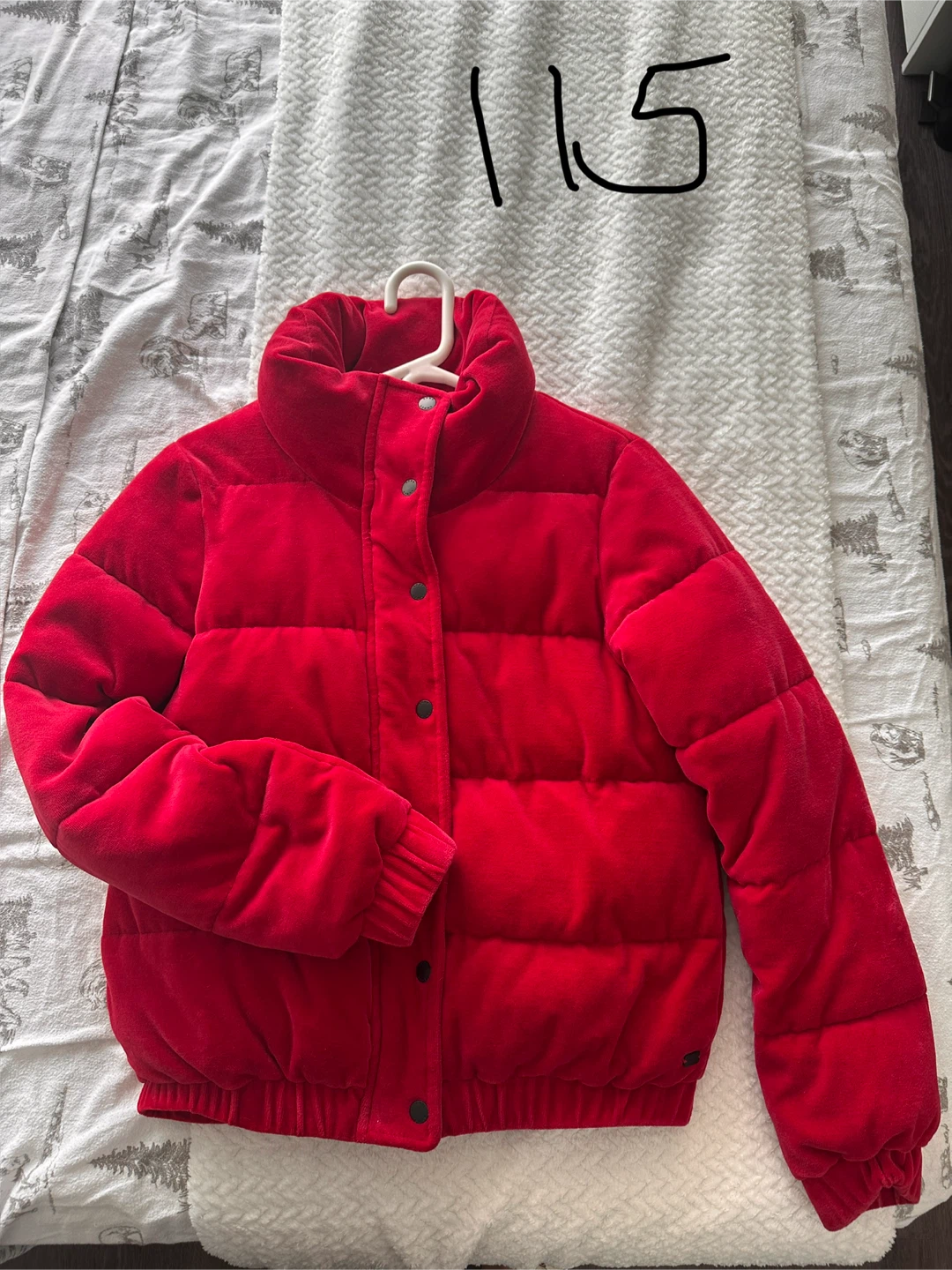 DKNY Sport Red Velour Puffer Jacket