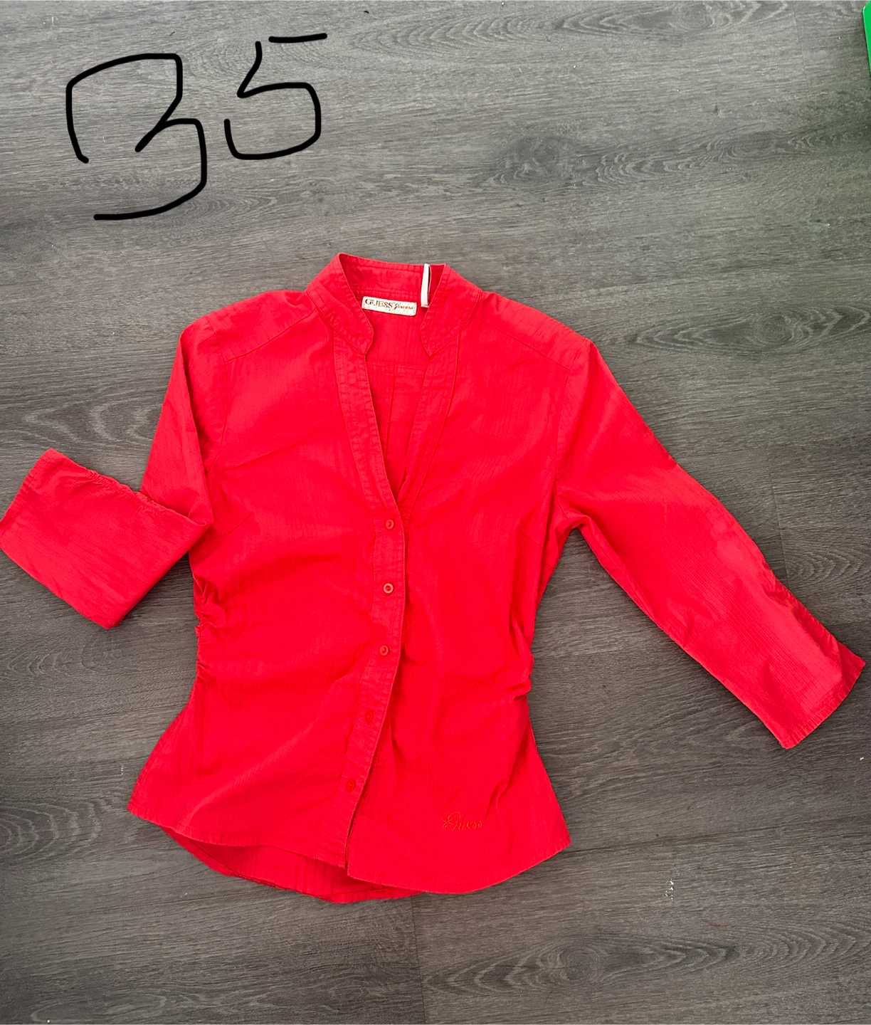 Guess Jeans Red Button-Up Blouse Size Medium