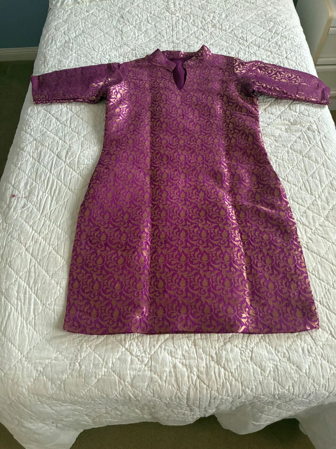 Purple and Gold Brocade Kurti with Dupatta - photo 4